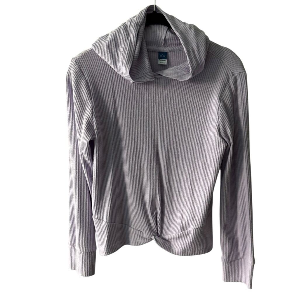 Old Navy Long Sleeve Hooded Ribbed Twist Hem Band Pullover Lilac Size L Girls